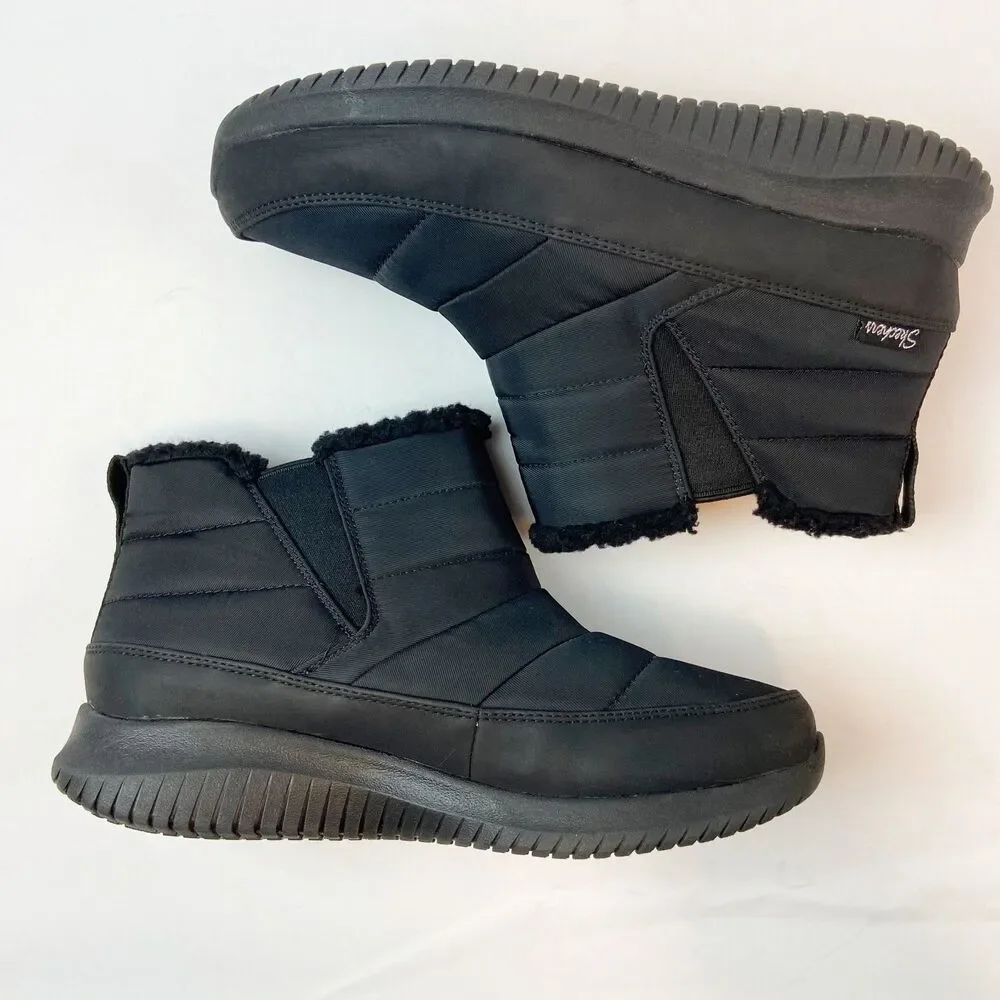 Skechers‎ Ultra Flex Shawty Ankle Boots Women's Sz 7 Black Fall Winter Faux Fur